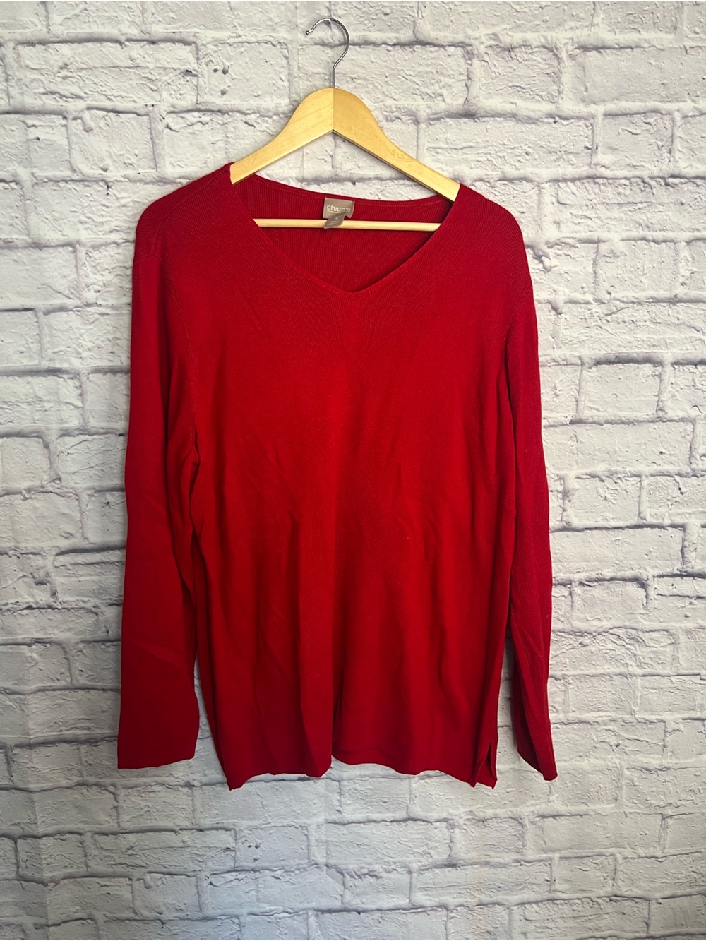 Chico’s Red V-Neck Sweater – Size 3 (XL/16-18)